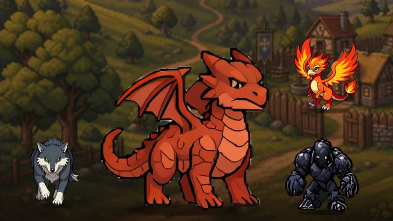 A Dragon, a Wolf, a Phoenix and a Stone Golem